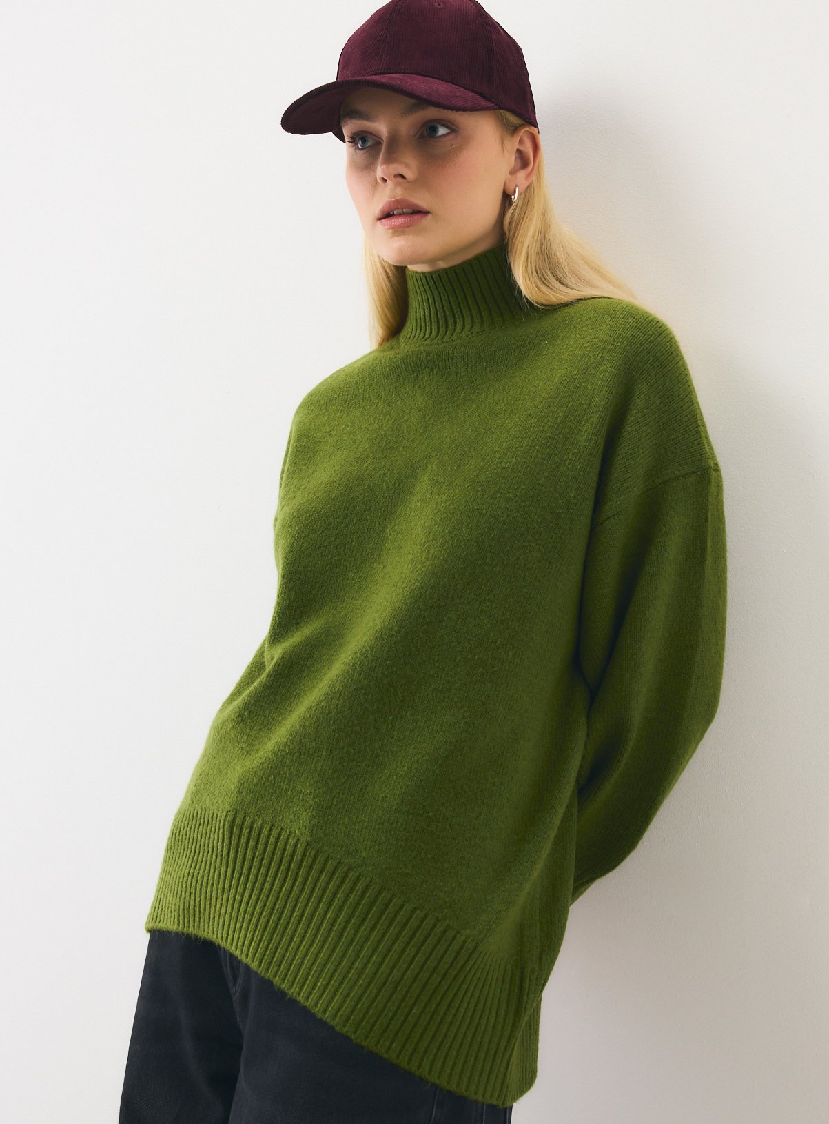 Dark Green High Neck Oversized Jumper S - Image 1 thumbnail